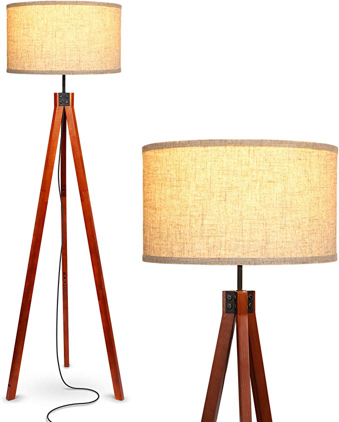 Brightech Eden Tripod LED Floor Lamp – Mid Century Dimmable Modern Light for Contemporary Living Rooms - Tall Free Standing Lamp with Wood Legs for Bedroom, Office - Havana Brown