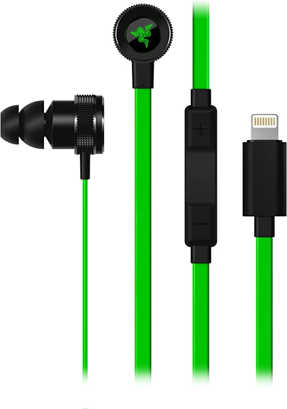 Razer Hammerhead Earbuds for iOS: DAC - Custom-Tuned Dual-Driver Technology - In-Line Mic & Volume Control - Aluminum Frame - Lightning Connector - Green, RZ04-02090100-R3U1