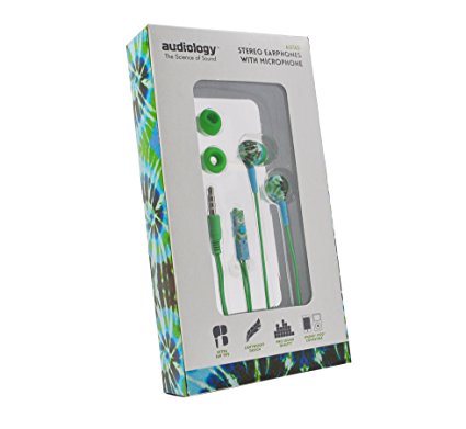 AUDIOLOGY AU-165-JS In-Ear Stereo Earphones with Microphone for MP3 Players, iPods and iPhones (Multicolored)