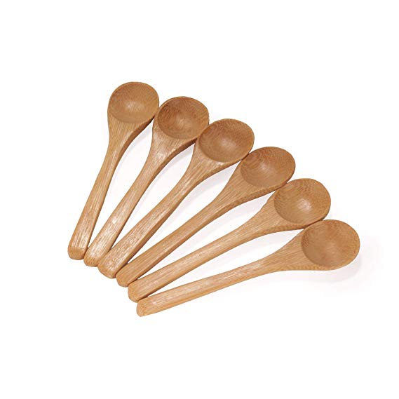 BambooMN Brand - Carbonized Brown 4.3" Round Head Small Solid Bamboo Spice/Salt/Sugar Spoons, 10pcs