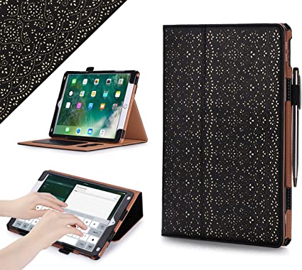 WWW Case for iPad Air 3 10.5 2019 and iPad Pro 10.5 2017, Laser Flower Premium PU Leather Protective Case with Auto Wake/Sleep Feature for iPad Air 3 10.5 2019/iPad Pro 10.5 2017 Black