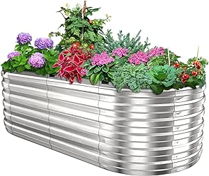 KING BIRD Screwless Raised Garden Bed Large Galvanized Planter Garden Box Outdoor for Gardening, Vegetables, Flowers, 6x3x2 ft, Silver