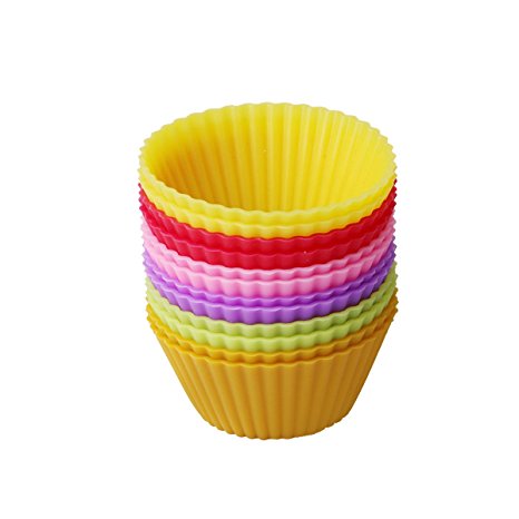Delidge 12 Pcs in 1 Pack Silicone Resuable Cupcake Liners Baking Cups with 6 Color Assorted