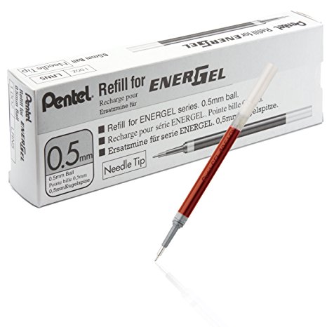 Pentel Refill Ink for EnerGel Liquid Gel Pen, 0.5mm, Needle Tip, Red Ink, Box of 12 (LRN5-B-12)