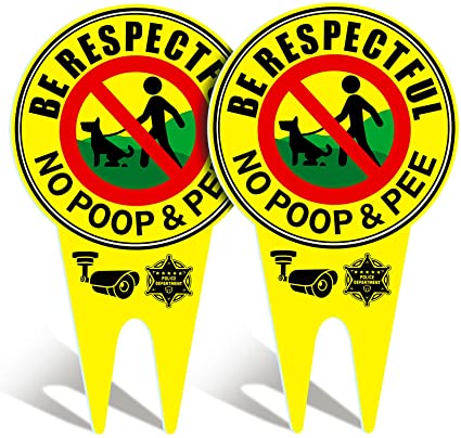 2 Pieces No Poop Dog Signs No Poop and Pee Sign Luminous Be Respectful Sign Yard Dog Sign with Stake Glow in The Dark Dog Signs for Yard Garden (Yellow)