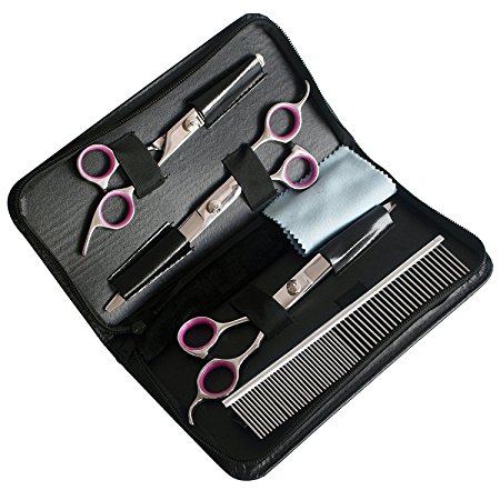 Petroad Pet Grooming Scissors Set for Dogs and Cats, Stainless Steel Dog Scissors Grooming Shears Set with a Comb and a Black Pouch