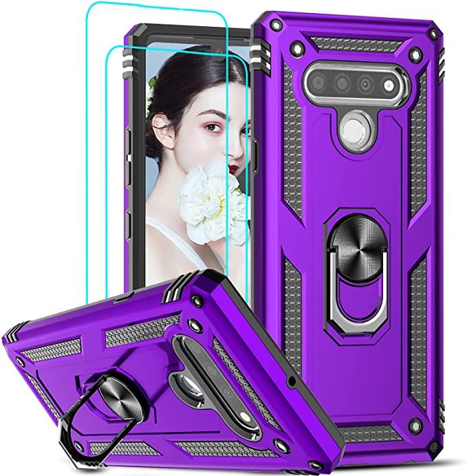 LeYi Compatible for LG Stylo 6 Case, LG Stylo 6 Phone Case with [2 Pack] Tempered Glass Screen Protector, [Military-Grade] Armor Protective Case with Magnetic Ring Kickstand for LG Stylo 6, Purple