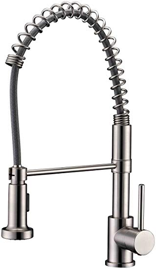 Lenova K460BN Apogee Side Lever Flexible Spring Pull Down Kitchen Faucet with Spray/Stream, Brushed Nickel