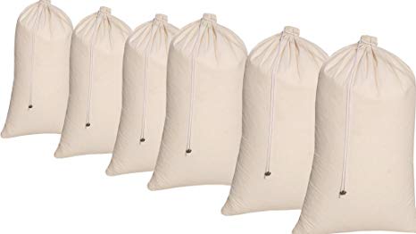 Ramanta Home Set of 6 Extra Large 100% Cotton Canvas Heavy Duty Laundry Bags - Natural Cotton - 24x36 - Versatile - Multi Use