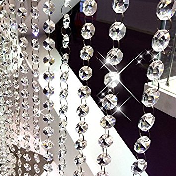 Fushing 10Pcs 1ft Crystal Octagon Beads Strands Hanging Ornament for Tree Garlands Wedding Christmas Decoration (14mm, Clear)