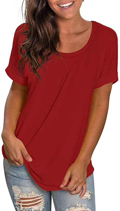 NIASHOT Women T-Shirt Round Neck Short Sleeve Basic Summer Tee Tops
