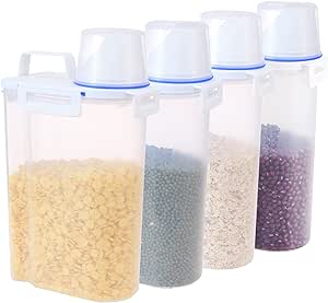 Cq acrylic 4 Pack Cereal Storage Container Set with Lid,Food Storage for Kitchen Organization Containers With Measuring Cup for Flour,Sugar,Grain,Rice&Baking Kitchen & Pantry Bulk,Clear 2L