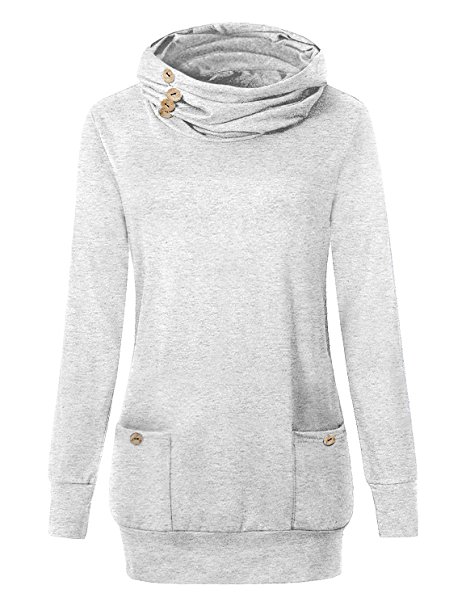 VOIANLIMO Women's Sweatshirts Long Sleeve Button V-Neck Pockets Pullover Hoodies