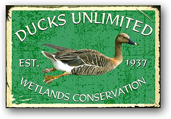 Retro Vintage Style Decorative Iron Painting Tin Sign, Ducks Unlimited Wetland Conservation, Rust Free,Aluminum, UV Printed, Easy To Mount,1 Pack, 8"x12"Inches for home Coffee Beer Bar Canteen