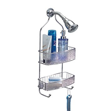 mDesign Hanging Shower Caddy with Shelves for Shampoo, Soap, Body Wash and Conditioner - Silver/Clear