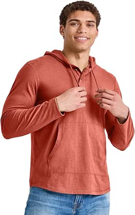 Hanes Men's Originals Tri-Blend Jersey Hoodie, T-Shirt Hoodie with Henley Collar