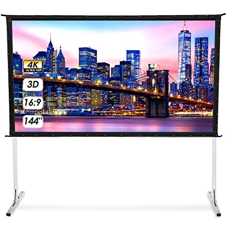 Outdoor Projector Screen with Stand - 144" 4K HD 3D Portable Movie Screen 16:9 TUSY Folding Projection Screens for Home Theater Gaming Cinema Backyard