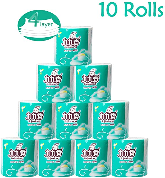 Toilet Paper, 10 Rolls 4-Ply Soft & Strong Embossed Bath Toilet Tissues Home Kitchen Cafe Shop Restaurant Commercial Household, Skin-Friendly,White