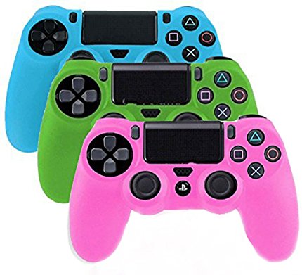 YTTL® 3 Pack Glow in Dark PlayStation 4 Controller PlayStation 4 Gamepads PS4 Controller Glow-in-the-Dark Silicone Protective Skin Case Cover Sony PS4--Blue/Green/Pink