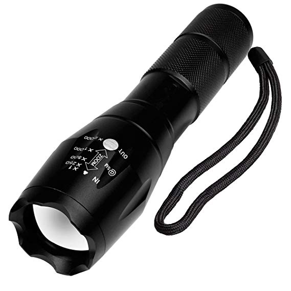 BoJo Brightest LED Handheld Flashlight, Water Resistant, Zoomable, Pocket-Sized Torch with 1000 Lumens CREE LED and 5 Light Modes for Camping, Hiking and Emergency Use