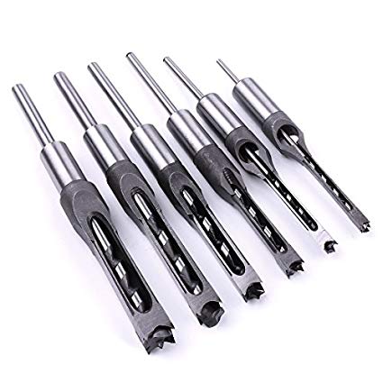 Atoplee 6pcs Woodworker Square Hole Drill Bits Mortising Chisel Set, Mortise Chisel and Bit Set,6 Sizes,1/4 5/16 3/8 1/2 9/16 5/8 inch