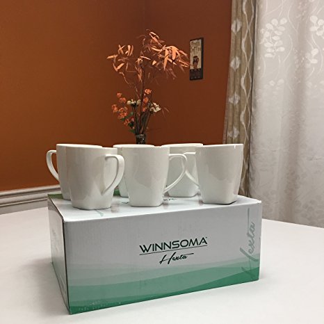 Winnsoma Hexta Porcelain Mugs Set of 6 High Grade Elegant White Modern Styling For Coffee Latte Milk Tea