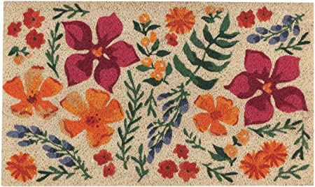 Now Designs Natural Fiber Printed Doormat, Botanica - 18 x 30 in | Vinyl-Backed