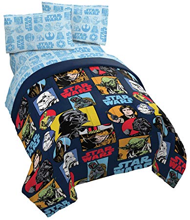 Jay Franco Star Wars Galactic Grid 5 Piece Full Bed Set - Includes Reversible Comforter & Sheet Set - Super Soft Fade Resistant Polyester - (Official Star Wars Product)