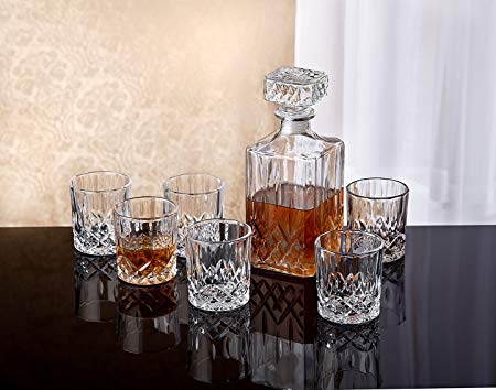 Klikel 7-piece Ingrid Crystal Whiskey Bar Barware Set With 32 Oz. Decanter And 6 7 Oz. Double Old Fashioned Glasses