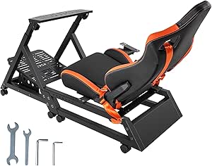 VEVOR Pre-Installed Steering Racing Wheel Stand, Universal Base Fit for Logitech/Thrustmaster/Fanatec, Multi-Position Adjustable Driving Simulator, Comfortable PVC Leather Integrated Cockpit w/Wheels