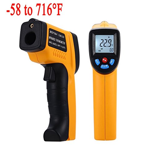MeterMall Digital Infrared Thermometer, ZOTEK GM320 Professional Non-Contact Laser Temperature Tester Gun Measuring Range -50 to 380°C (-58 to 716°F) with LCD Display 2pcs AAA Battery Included Yellow