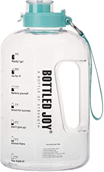 BOTTLED JOY Half Gallon Water Bottle, BPA Free 75oz Large Water Bottle Hydration with Motivational Time Mark Leak-Proof Drinking 2.2L Water Bottle for Camping Workouts and Outdoor