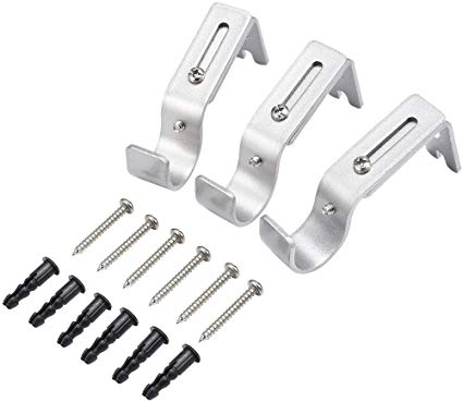 Curtain Rod Brackets Set, Irich 3Pcs Adjustable Heavy Duty Metal Curtain Pole Holder - Adjustable Length with 3cm/1.18in to 12cm/4.72in (Silver)