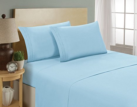Luxurious Sheets Set 1800 3-Line Collection Brushed Microfiber Deep Pocket Super Soft and Comfortable Hotel Collection Sheets by Bellerose - King, Aqua