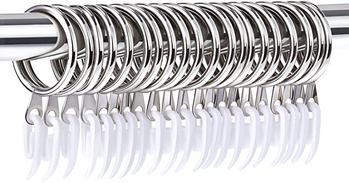 Tatuo 20 Set Metal Curtain Rings Hanging Rings 30 mm Internal Diameter with Plastic Curtain Hooks White 2.8 by 1.2 cm for Curtains and Rods (Silver)