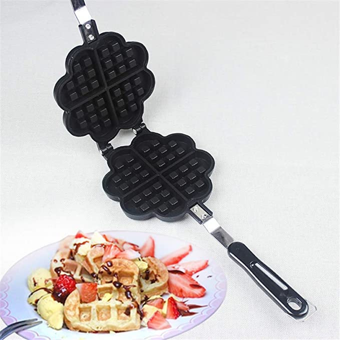 Joyeee Waffle Maker Machine, Heart shape, Non-Stick Coated Waffle Baking Pan, Aluminum Alloy, Stovetop Gas used, for making Waffle, Egg Cone, Cake roll, Toasties, Meatloaf, Ideal for Camping#3
