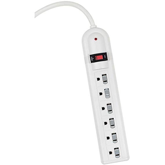 Globe Electric 77111 6 Outlet Surge Protected Home/Office Power Strip with Safety Covers, White.