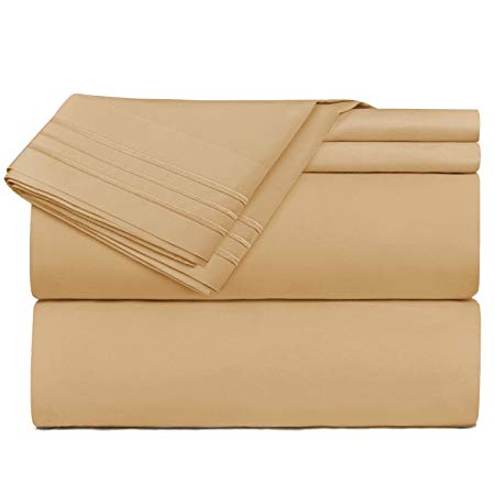 5 Piece Split King Size Sheets – Gold Bed Sheet Set - Hotel Luxury Bed Sheets Extra Soft Microfiber Sheets Easy Fit 16” Deep Pocket Fitted Sheets - 5 PC Sheets Split King Sheets - Camel Gold