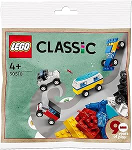 LEGO Classic 30510 90 Years of Cars 71 Piece Iconic Cars Toy Set Polybag with 4 Mini Build Cars for Builders Aged 4 and Up, Multicolor