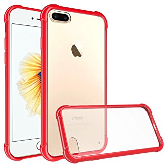 iPhone 7 Plus Case,KASEMI Hybrid [Raised Edges] Shockproof Hard Plastic Back Plate and Soft TPU Gel Bumper-Red with Clear