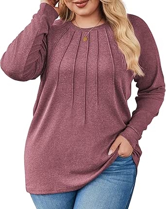 IN'VOLAND Womens Plus Size Shirts Long Sleeve Dressy Tops Casual Fashion Fall Blouses Pleated Tunics