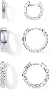 PAVOI 18K Gold Plated Sterling Silver Posts 3 Pairs Small Hoop Earrings Set | Plain Rope Wide Huggie Hoop Pack Earscape for Women 15mm 14mm 12mm