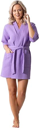 Turkish Linen Lightweight Waffle Knit Bath, Spa & Bridesmaids Kimono Short Robes for Women - Quick Dry & Soft