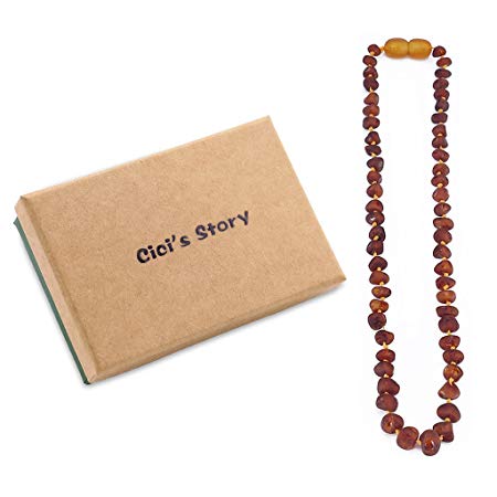 Raw Baltic Amber Teething Necklace for Baby (Unisex)(Cognac Raw)(11 Inches) - Baby Gift Sets - Natural Anti Inflammatory Beads.Teething Pain Reduce Properties