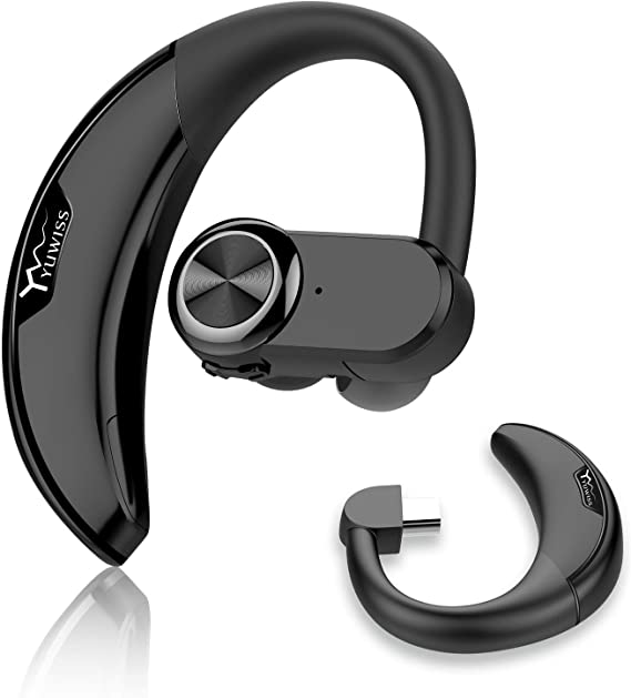 YUWISS Bluetooth 5.0 Earpiece 24Hrs Playtime Wireless Headset for Cell Phones with Mic Noise Canceling Hands Free Earbud Car Driving Headphones Compatible with iPhone Android (Black A)