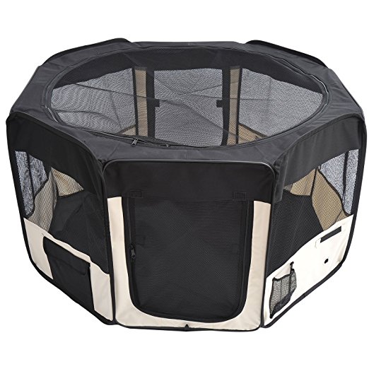 PawHut 49.2-inch Soft Pet Playpen Folding Tent Kennel Puppy Cat Dog Exercise Crate w/ Bag