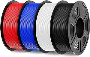 SUNLU 4kg PLA 3D Printer Filament Bundle Multicolor, Neatly Wound PLA Filament 1.75mm ±0.02mm, Individually Vacuum Packed, 4kg in Total, 1kg per Spool, 4 Pack, 4000g PLA, Black White Blue Red