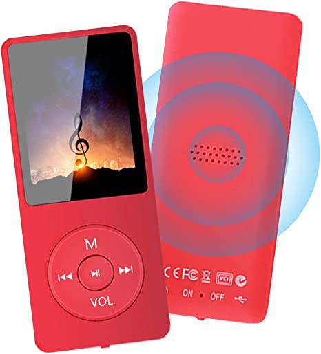 MP3 Player - 32GB MP3 Music Player With Voice Recorder And FM Radio, Hi-Fi Sound Potable Audio Player Build-in Speaker, With Video, Text Reading and Support up to 128GB (Red)