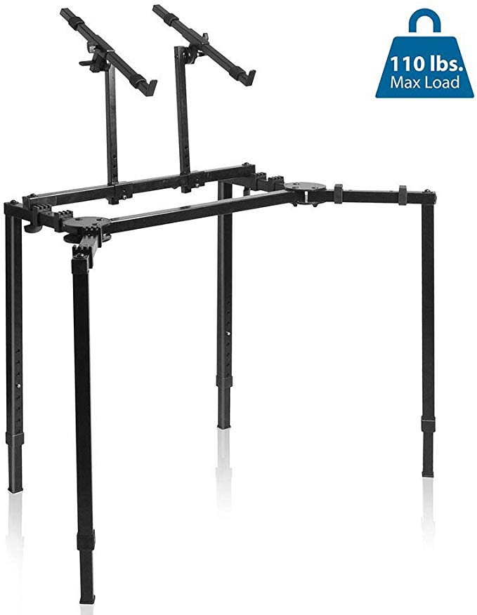 Pyle Multi-Functional Mixer T Height & Width Adjustable w/Ergonomic Design, On-Stage Heavy Duty & Compact Digital Keyboard Stand, Rack Case, for Home Studio & Travel PKST55