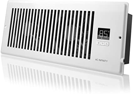 AC Infinity AIRTAP T4, Quiet Register Booster Fan with Thermostat Control. White Vent. Fits 4” x 12” Registers.